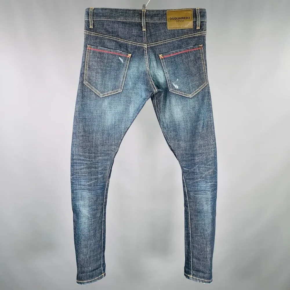 DSQUARED2 Size 28 Blue Distressed Cotton Blend Button Fly Jeans